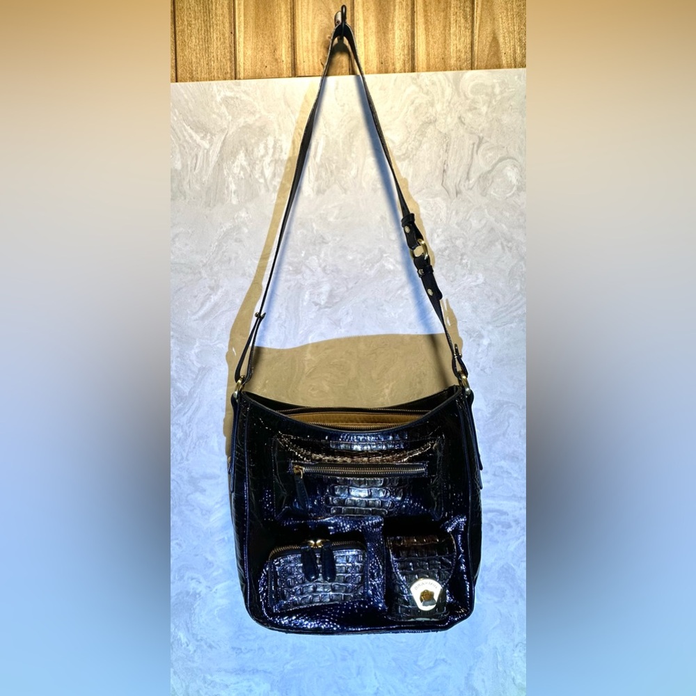 Brahmin Black and Brown Croc-Embossed Crossbody Bag - Picture 3 of 13